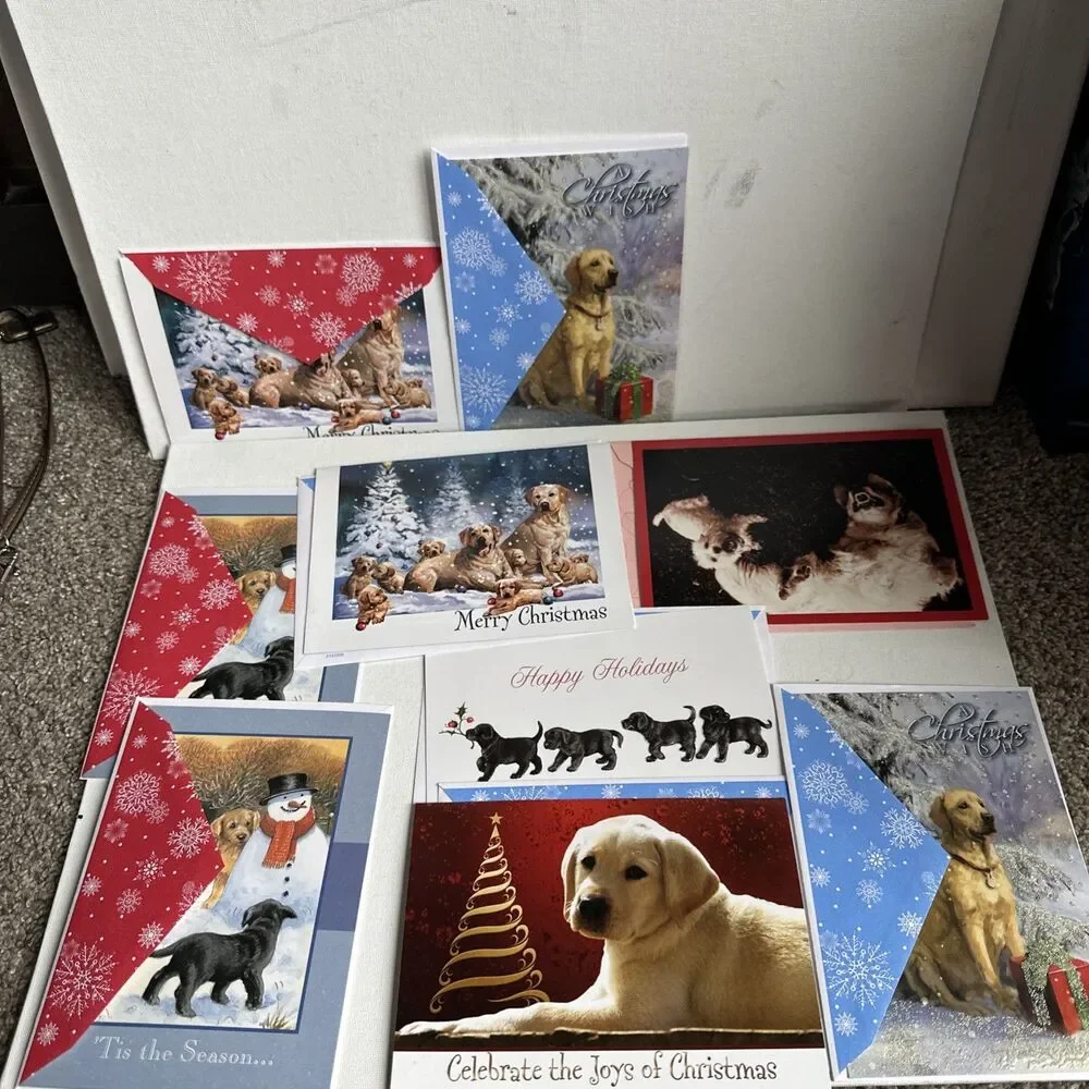 Dog Christmas Cards Lot of 9 Yellow Lab Black Lab Mixed Prints Holiday Greeting